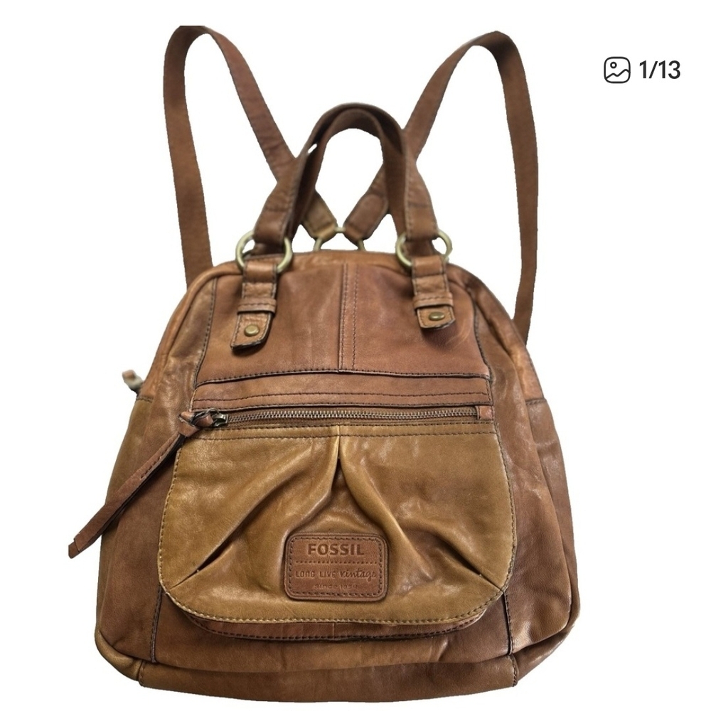 Fossil Brown Leather Backpack